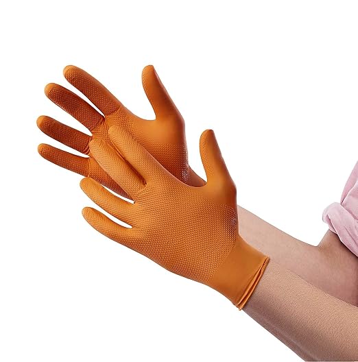 Venom Steel Maximum Grip Nitrile Gloves, 8 Mil Thick, Raised Diamond Texture For Grip, Puncture and Rip Resistant, Hi-Visibility Orange, One Size Fits Most (100 Count) (Pack of 2)