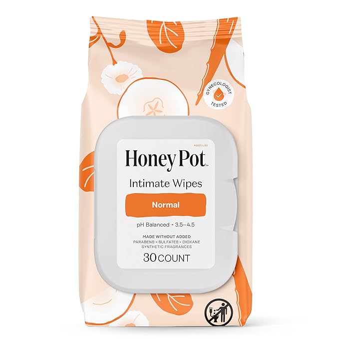 The Honey Pot Company - Feminine Hygiene Wipes - Normal - pH Balancing, Herbal Infused Plant-Based Feminine Care for Sensitive Skin - Cleansing Wipes for Women - 30ct