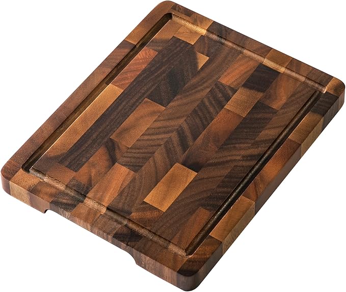 Walnut Cutting Board, Small Wooden Cutting Board Meal Prep Serving | 10"×8"×0.8", Premium Walnut Wood, End Grain, FSC Certified, Deep Juice Groove, Built-In Handle, Non-Slip Feet, Knife Friendly