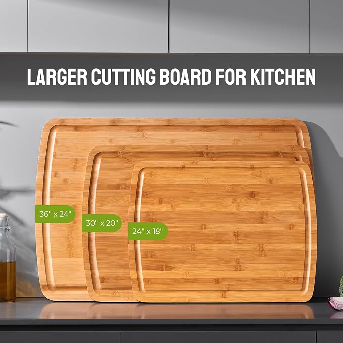 BEZIA 36"x24" Extra Large Bamboo Cutting Board, Heavy-Duty Stove Top Cover | Deep Juice Grooves, Pre-Oiled Finish, Massive Workspace for Professional Food Prep, Carving, Serving & Large-Scale Hosting