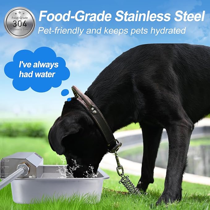1Gal/3.8L Automatic Water Dispenser for Dogs, Patented Automatic Dog Water Bowl Dispenser, Stainless Steel Water Bowl for Livestock Chicken, Outdoor Dog Water Feeder Fit 3/4'' GHT Faucet