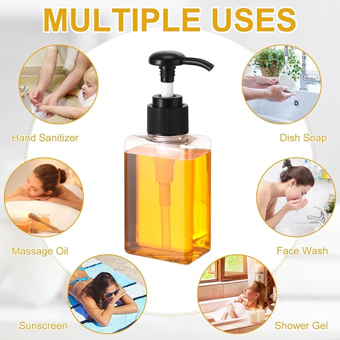 Domensi 100ml /3.4 oz Pump Bottle Mini Travel Bottles Small Dispenser Containers Plastic Pump Lotion Dispenser Empty Square Travel Size Containers Toiletries