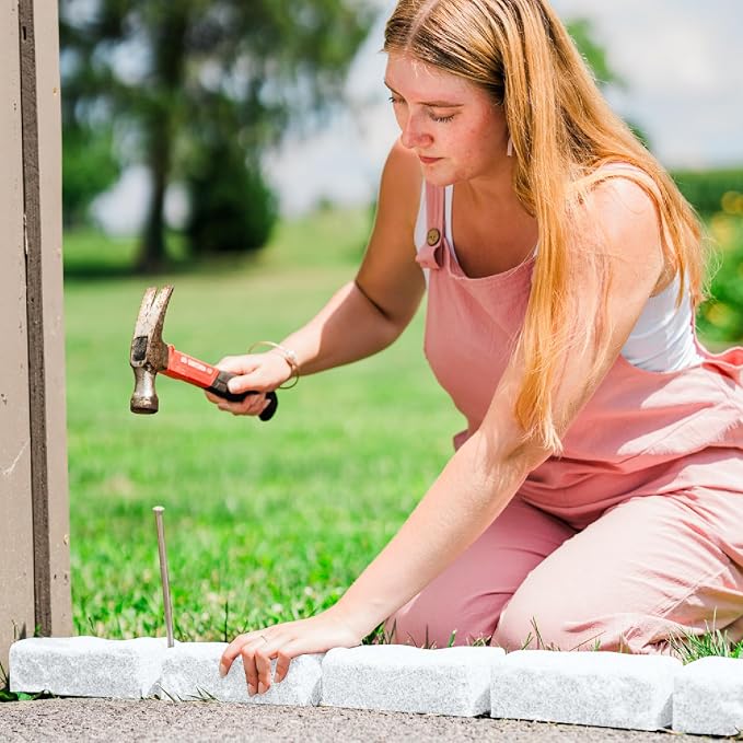 Landscape Edging | Garden Edging Border | Faux Stone Bricks for Lawn edging, Flower beds, Pathways & Yard Edging– 40 Packs | Each Section Has 6 Bricks 48"L x 4"W x 2.25"H | 120 Spikes |Limewash
