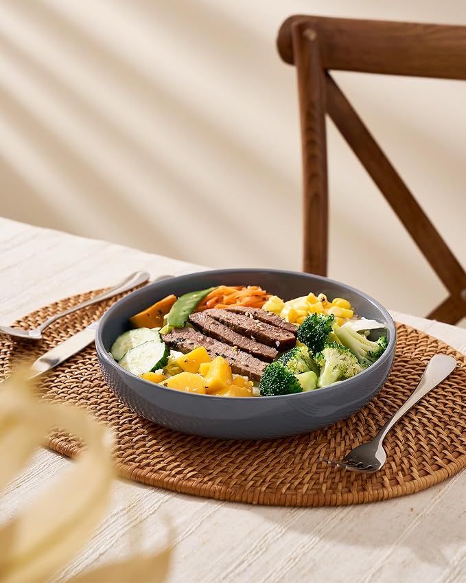 famiware Milkyway 33 oz Bowl Set, Pasta Bowls Set of 8, Salad Bowls Perfect for Your Friend for Housewarming, Thanksgiving, Christmas, Dark Gray