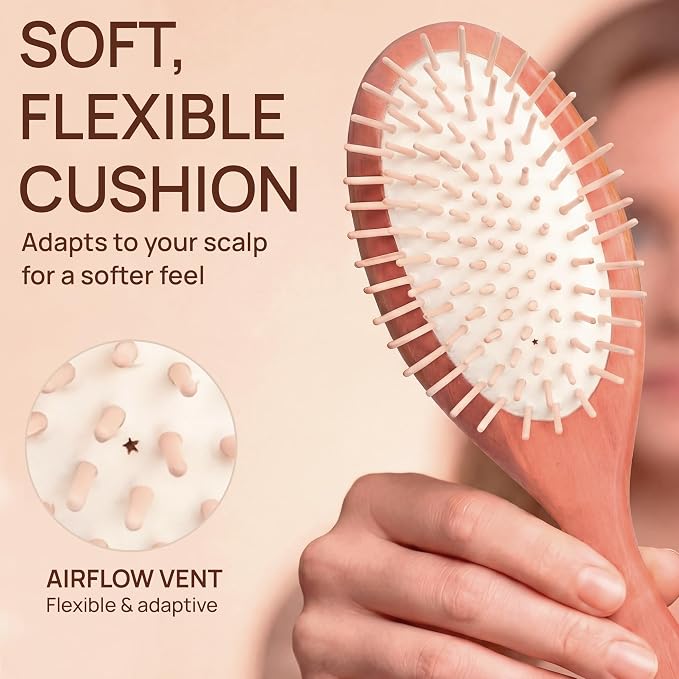 Natural Wooden Hair Brush for Women – Anti Breakage Wood Bristle Brush with Pear Wood Handle, Gentle Scalp Massage, Anti-Static, Made in Germany – Best Rated for All Hair Types