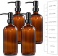 GMISUN Amber Glass Soap Dispenser, 4 Pack Bathroom Hand Soap Dispensers with Stainless Steel Pump, 17 Fl Oz Kitchen Hand and Dish Soap Dispenser Set, Modern Vintage Liquid Brown Soap Dispensers Bottle