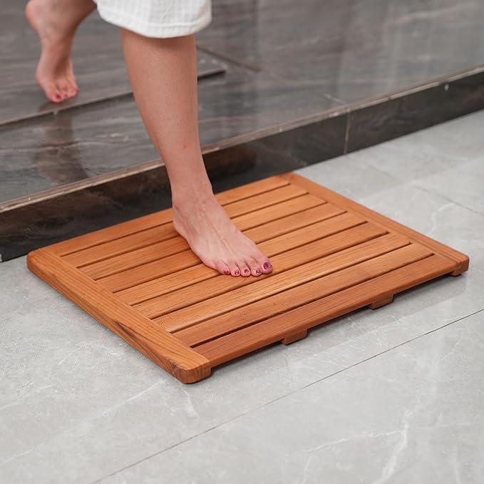 Utoplike (24"x18") Teak Wood Bath Mat, Shower Mats for Bathroom Large | Solid Wooden, with Non-Slip Pads, for Spa Home or Outdoor Inside Shower