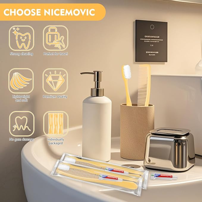 NICEMOVIC 1000 Pack Disposable Toothbrushes Bulk with Toothpaste and Comb Travel Size Toothpaste Set Homeless Care Package Supplies for Bulk Individually Wrapped Disposable Travel Hotel Charity