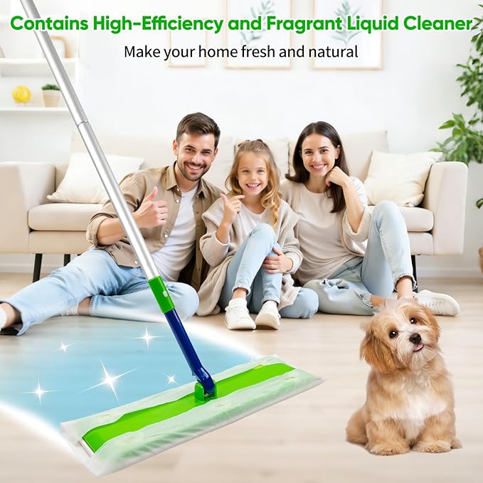 1.5X Wider XL Mop Set - 1 Long-Handle Mop, 10 Wet Pads & 20 Dry Pads, 360° Rotating Head, Fast Cleaning for Hardwood, Tile, Laminate Floors