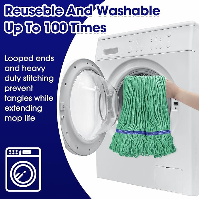 Eccliy 24 Pack Commercial Mop Heads Replacement Heavy Duty 18 oz Loop End Cotton String Wet Mop Refills Washable Absorbent Reusable for Industrial Home Tile Wood Concrete Floor (Green,Blue)