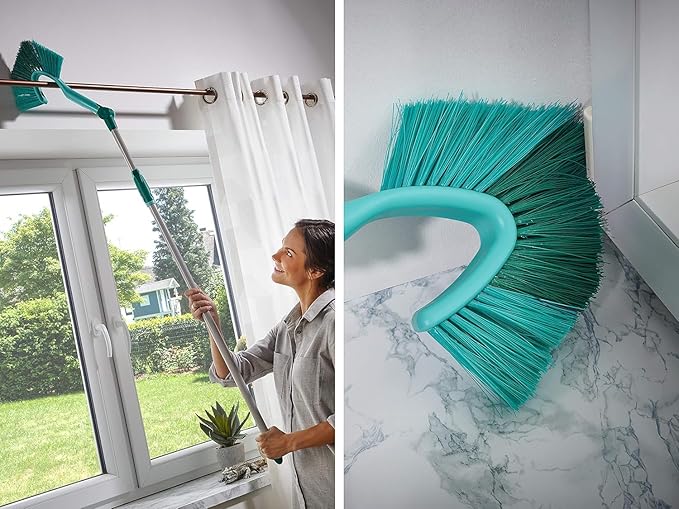 Leifheit Dusty Telescopic Cobweb Duster, Cobweb Brush with Extendable Handle, Broom with Adjustable Angle Joint for Cleaning Corners, 1.3-2.2 m, Blue