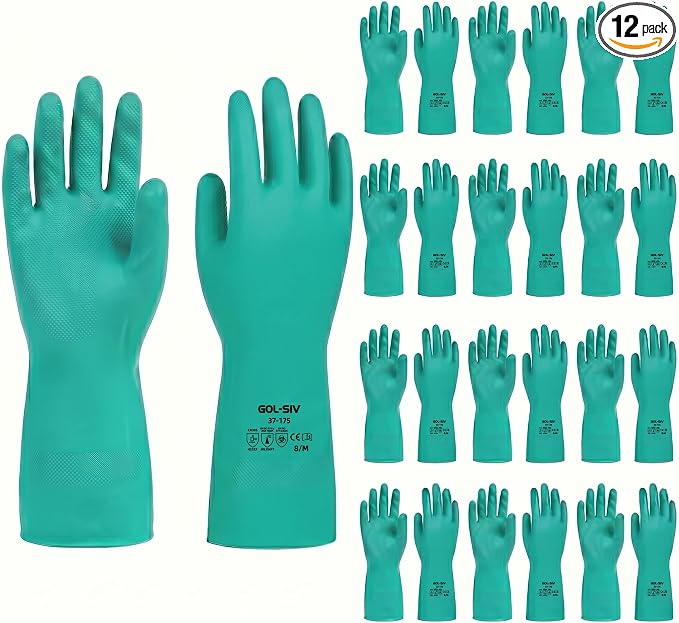 Chemical Resistant Gloves, 18 Mil Heavy Duty Nitrile Gloves, EN374 Acid & Alkali Proof Work Gloves for Epoxy Resin, Woodworking & Auto, Puncture Resistant, 12 Pairs, M