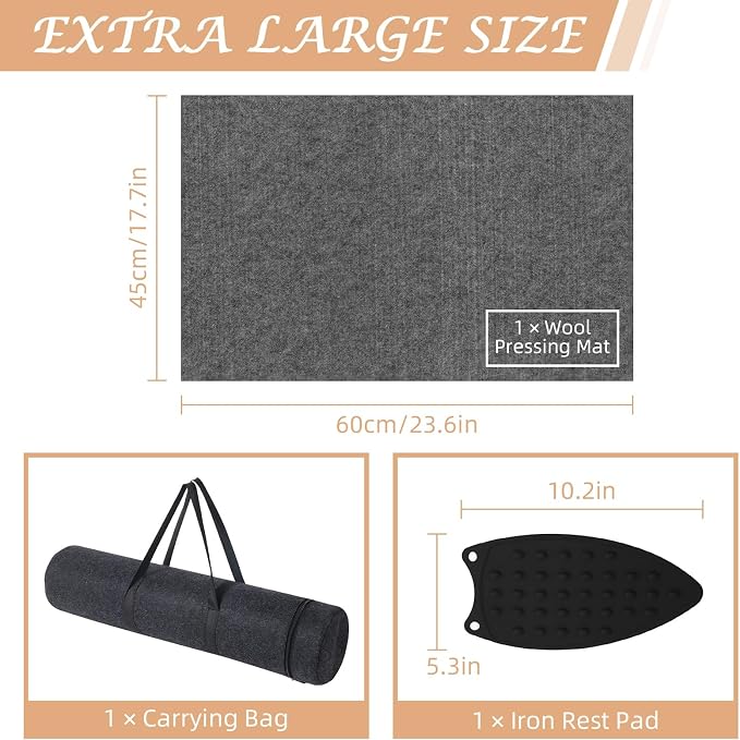 24" X 18" Wool Pressing Mat, 100% Felted Wool Ironing Mat Pad Wool Felted Iron Board Quilting Supplies and Notions, Ideal for Ironing, Quilting, Sewing