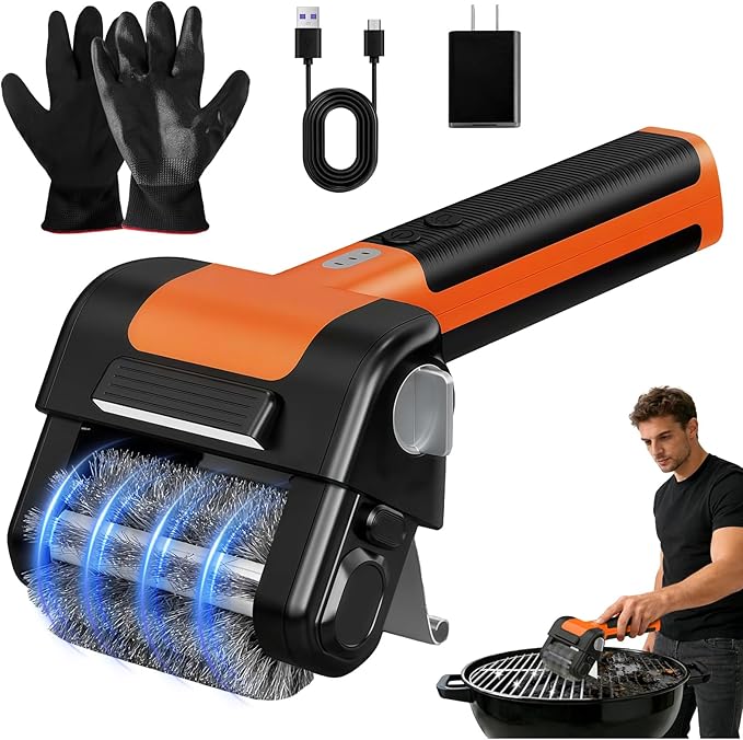 Electric Grill Brush, 950 RPM Cordless Electric BBQ Grill Cleaner with 4500mAh Battery, LED Light, 304 Stainless Steel Brush Head, Grill Clean for Outdoor Grill, No Preheating for Father's Day