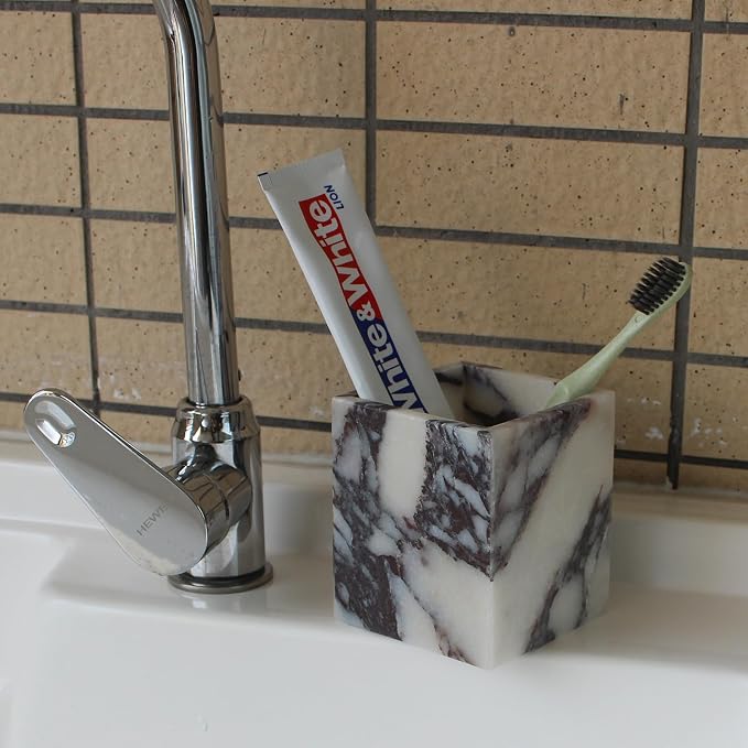 Calacatta Viola Marble Toothbrush Holders for Bathroom, Natural Marble Canisters, Makeup Brush Holder Countertop Organizer