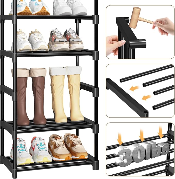 Ekisemio Shoe Rack Large Capacity 72 Pairs Tall Shoe Shelf, 3 Row 12 Tiers Sturdy Metal Shoe Organizer for Entryway, Closet, Bedroom, Black