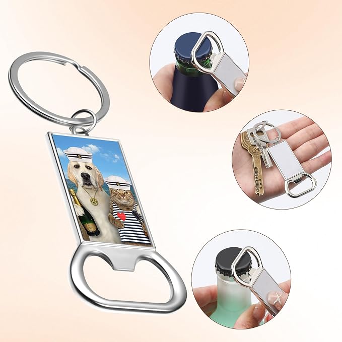 60 Pcs Sublimation Blanks Keychains Metal Bottle Opener Keychains Transfer Sublimation Key Rings for Photos (4.09 x 1.42 Inches)