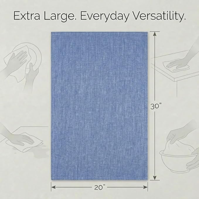 Urban Villa Kitchen Towels 100% Cotton Dish Towels for Kitchen(Set of 8) 20”x30” Dish Cloths Absorbent Kitchen Linen Set with Hanging Loop Perfect for Drying Dishes Cleaning Hand Towels – Blue White