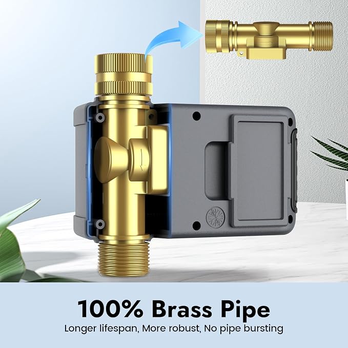 Water Timer for Garden Hose with 100% Brass Pipe, Programmable Sprinkler Controller for Garden Faucet with Auto/Manual/Rain Delay Mode, Irrigation Timers for Lawn, Yard, Outdoor Plants