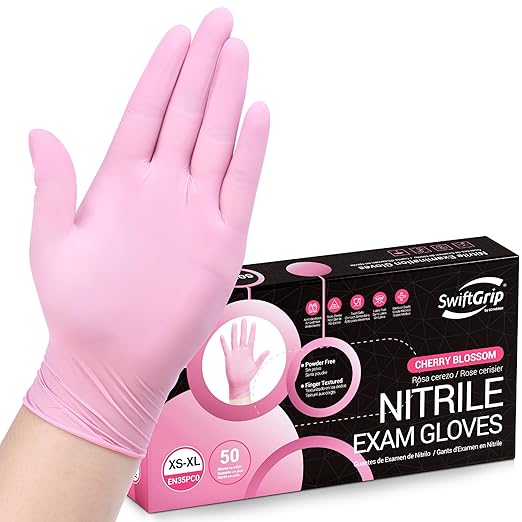 SwiftGrip Nitrile Disposable Gloves - Medical Exam Gloves, Latex-Free, Pink, Powder-Free, 50-ct Box (Large)