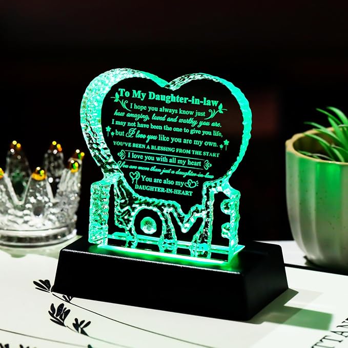 YWHL Daughter In Law Birthday Gifts with Colorful Base, Crystal Keepsake Mothers Day Wedding Gifts for Daughter in Law from Mother in Law