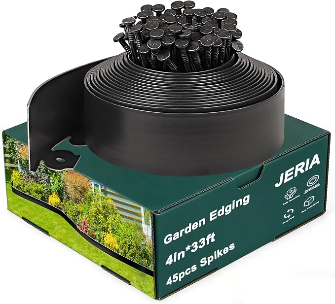 4 Inch Tall 33 FT Garden Edging Kit with 45pcs Spikes, Plastic Edging for Landscaping