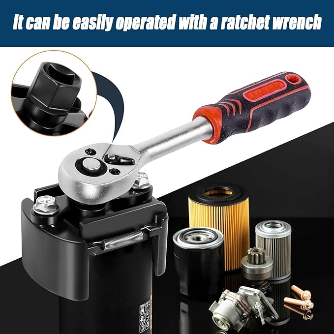 Universal Oil Filter Wrench Set for 105mm-145mm, Adjustable Oil Filter Removal Tool Cap 1/2",Perfect Fits Small Medium-sized Spin-on Oil Filters