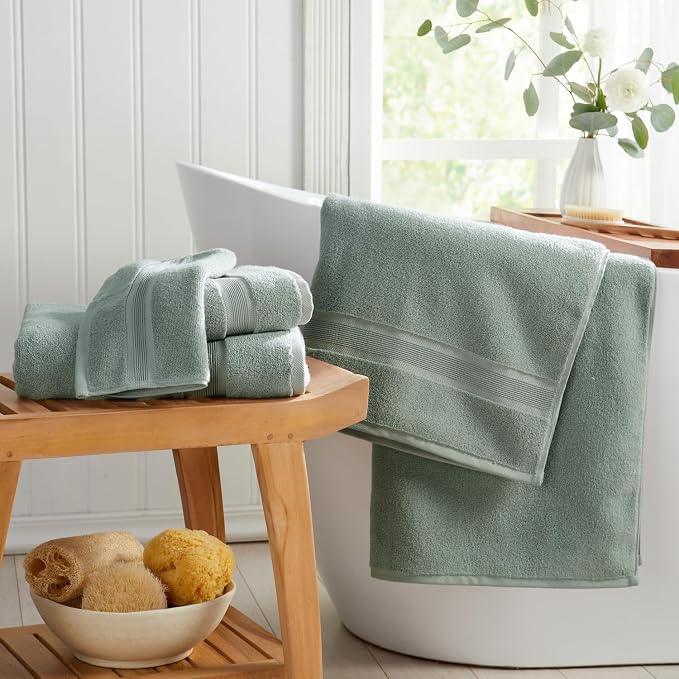 Springtree Home Luxury Bamboo Rayon Bath Towel Set | 6-Piece | Eucalyptus | 35% Bamboo Rayon - 65% Zero Twist Cotton | Absorbent Quick-Dry Towels for Bathroom | Ultra Soft | OEKO-TEX Standard 100