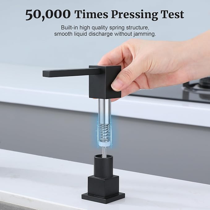 Sink Soap Dispenser for Kitchen Sink (Matte Black), All Brass Built-in and Refill from Top Design,Metal Hand Soap & Dish Soap Copper Pump