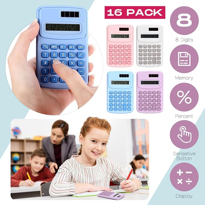 Yunsailing 48 Pcs Pocket Calculators Bulk Mini 8 Digit Handheld Calculator Small Basic Standard Calculator for Students Kids Teachers School Desktop Home Office, 3 Designs (Fresh)