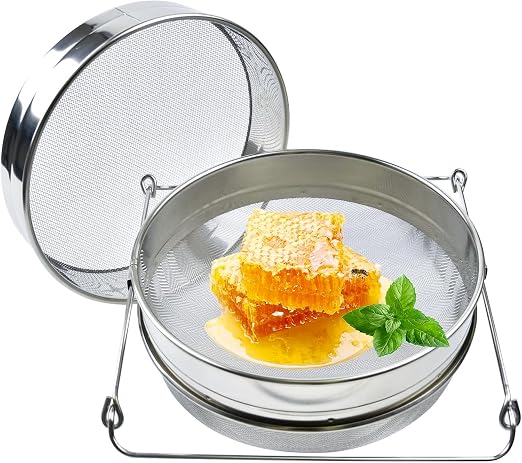 BEEXTM Honey Strainer Filter Stainless Steel Double Sieve for 5 Gal Bucket | Adjustable Arms 9"-16", 1875+650 Micron Dual Mesh, Food Grade, Easy Clean, for Beekeeping & Kitchen, for Honey, Yogurt, etc.