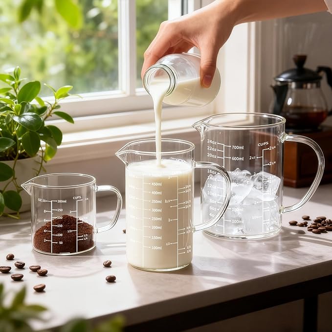 77L 5 Pack Glass Measuring Cup Set, [Insulated handle, V-Shaped Spout], High Borosilicate Liquid Glass Measure Cup for Kitchen, Easy To Read, Dishwasher, Freezer, and Microwave Safe