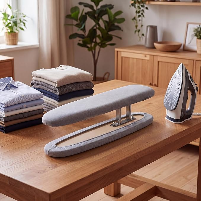 Dual Sided Sleeve Ironing Board for Sleeve Pressing,Grey | 21.6'' Mini Tabletop Board, Cotton Cover, Thick Pad, Metal Frame, Garment Care Surface for Sewing Laundry Pants Cuffs Collars
