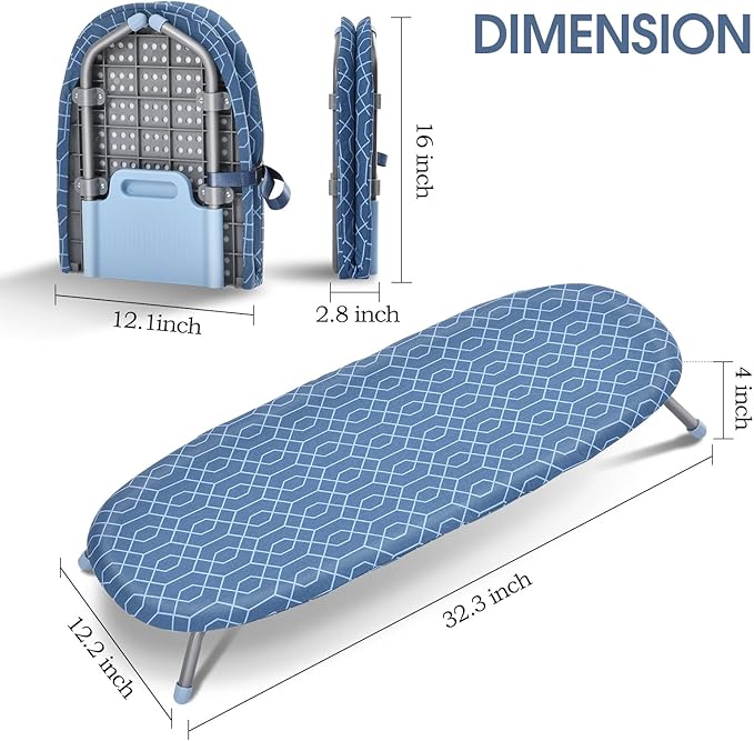 APEXCHASER Foldable Ironing Board, Tabletop Small Iron Board with Heat Resistant Covers, Portable Folding Mini Iron Table with Non-Slip Feet for Home, Laundry Rooms, Dorms, Travel Use, Blue