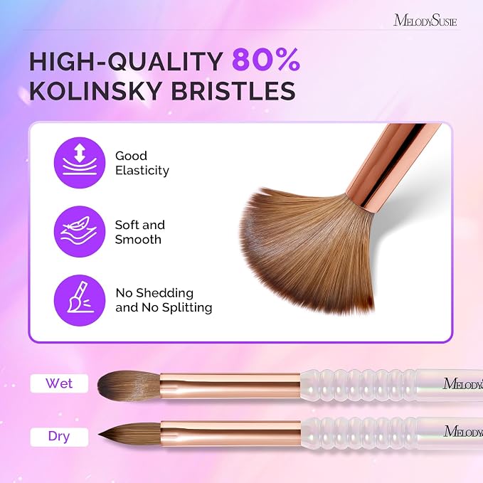 MelodySusie Kolinsky Acrylic Nail Brush, 80% Pure Kolinsky Hair, Professional Nail Brush for Acrylic Powder Nail Extension and 3D Nail Carving, Nail Art Tools for DIY Home Salon, Size 8