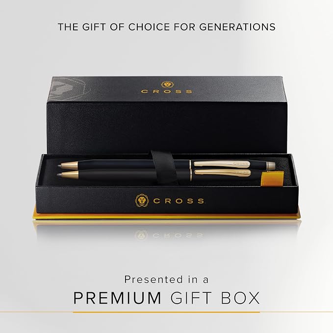 Cross Century, Black, Ballpoint Pen and 0.7mm Pencil Set, with 23 Karat Gold Plated Appointments (250105WG)