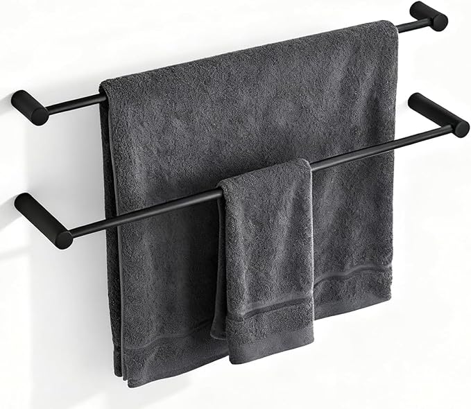 Towel Racks for Bathroom, NEWRAIN 30 inch Double Bath Towel Bar Wall Mounted, Stainless Steel Kitchen Towel Holder, Matte Black Towel Rod Towel Rail Hange