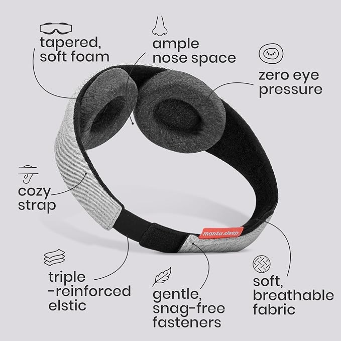 Manta Original Sleep Mask - Maximum Blackout Sleep Mask for Deep Sleep, Adjustable with Detachable Eye Cups, Zero Eye Pressure for Back & Belly Sleepers, Ideal for Travel, Shift Work & Daytime Sleep