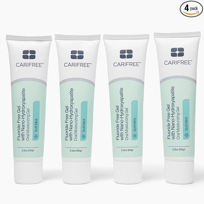 CariFree Nano Hydroxyapatite Toothpaste, Fluoride-Free, Mint, Pack of 4 | Fluoride-free nano-HAp gel; neutralizes pH; freshens breath & moistens mouth; toothpaste replacement, dentist rec.