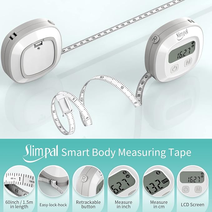 Slimpal Body Tape Measure with Case, Tool for Monitoring Body Fat, Measuring Tape for Body, Digital Smart Retractable Measuring Tape for Accurately Measuring BMI Fitness Body Shape and Weight-Loss