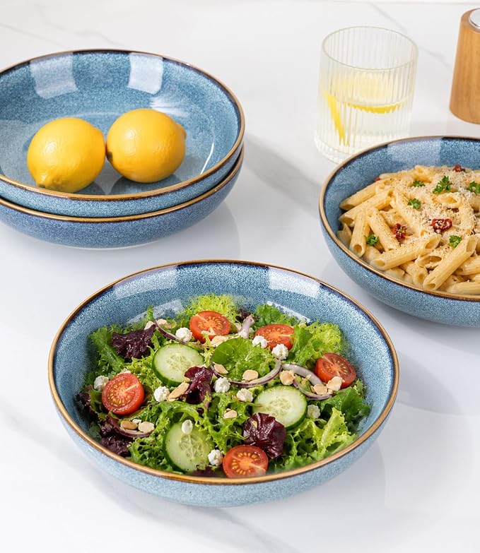 AmorArc 8.5'' Large Pasta Bowls, 36oz Ceramic Salad Serving Bowls Set of 6 for Kitchen, Wide Stoneware Bowls for Pasta,Salad,Fruit,Bread, Microwave Safe