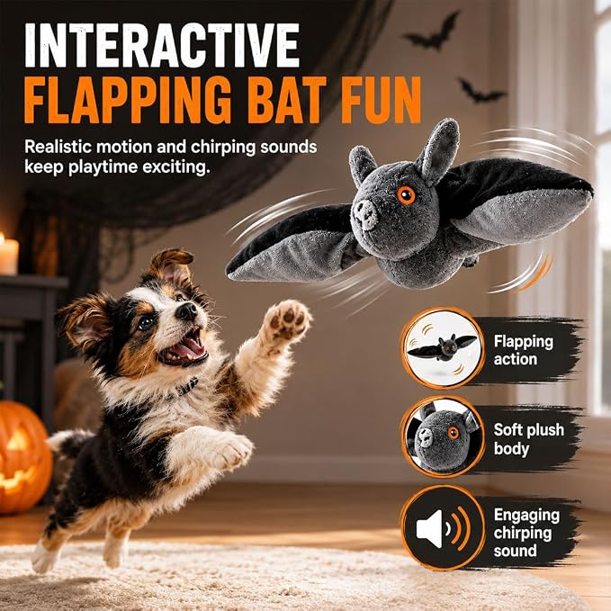 Flying Bat Dog Toy, Flapping Wings Interactive Pet Teaser (3PCS) | USB Rechargeable | Chirping Sounds | Hanging & Ground Play | Realistic Flight Motion | Cat & Dog Exercise