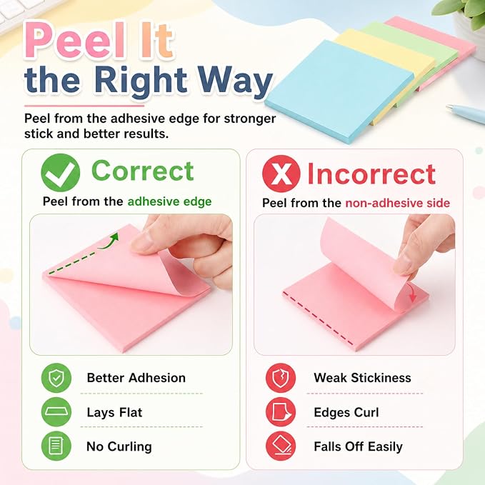 Fainne 240 Pack Sticky Notes Bulk 3 x 3 inch Self Stick Note Pads Multicolor Paper Memo for Office School Supplies Student Teacher Classroom Back to School Essentials, 50 Sheet/Pad (Simple Color)