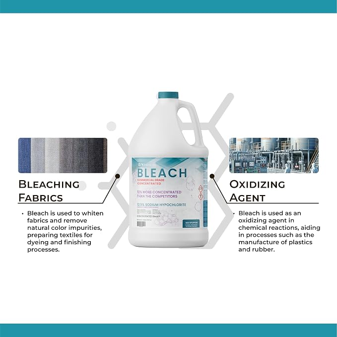 DIYChemicals Bleach - Concentrated Bleach (Sodium Hypochlorite 12.5%) - Cleaning, Deodorizing, Whitening, Renewing (Gallon (4 Pack))