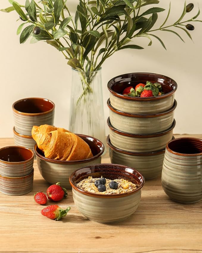 HASENSE Ceramic Cereal Bowls Set of 6, 20 oz Reactive Glaze Grey Soup Bowls | Prefect for Serving,Oatmeal, Rice, Desserts, Salads, and Pasta, Housewarming Gift, Microwave Dishwasher Safe