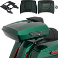 Advanblack 2024 Road Glide Razor Tour Trunk Pack Compatible with Road King FLHR Street Glide FLHX Road Electra Glide 2014-2025 Mounting Rack, Backrest & Stitching Liners (Alpine Green)