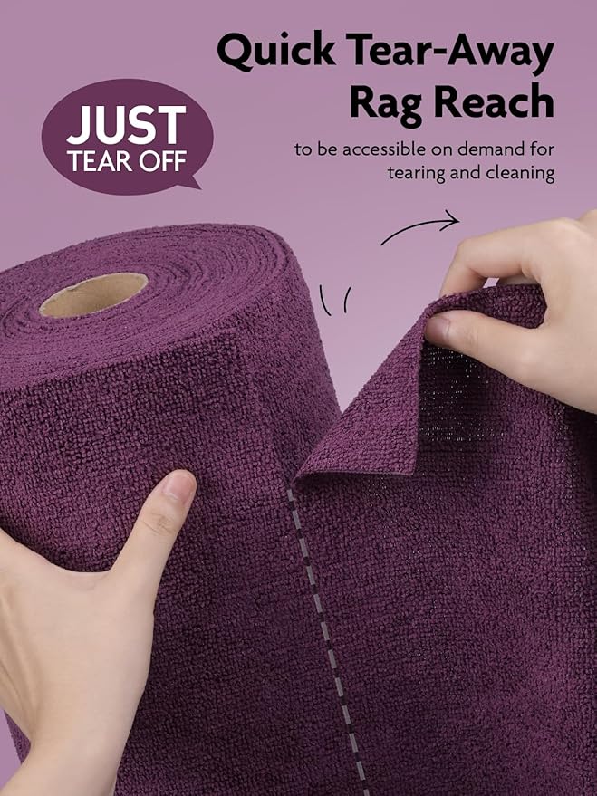 Fantasticlean Microfiber Cleaning Cloth Roll -75 Pack, Tear Away Microfiber Towels, 12" x 12", Reusable, Washable, Scratch Free, Ultra Absorbent for All-Around Cleaning Supplies (Dark Purple)