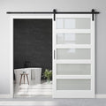 42" x 84" 5-Lites Frosted Glass Sliding Barn Door with 7FT Sliding Door Hardware Kit, Easy Assembly for Mortise and Tenon Structure, Water & Scratch Resistant MDF Barn Doors for Bathroom, Pre-Drilled