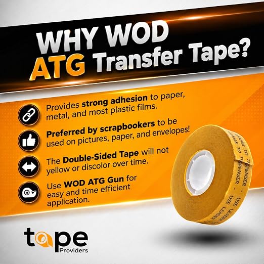 WOD General Purpose ATG Tape for Pink Glider, 1/4 inch x 36 yds. (Set of 24 Rolls) Adhesive Transfer Tape Refill Rolls Clear Adhesive on Gold Liner (Acid Free) RWATG20