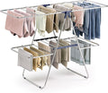 APEXCHASER Clothes Drying Rack, Foldable 2-Level Drying Rack Clothing, Stainless Steel Free-Standing Laundry Airer, with Height-Adjustable 4 Wings, Matte Blue